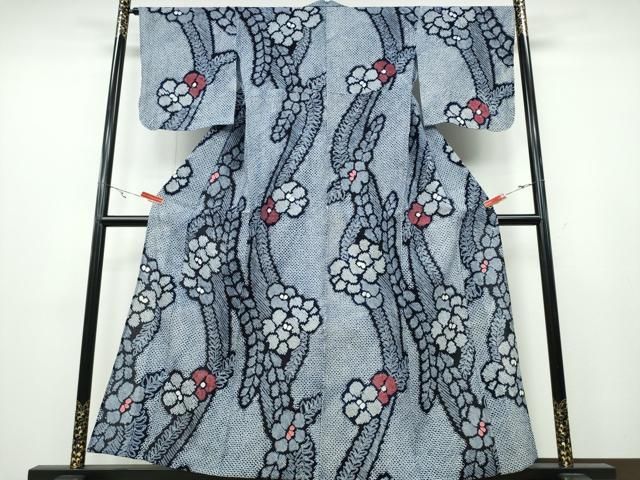 平和屋着物∴夏物 浴衣 有松鳴海絞り 舞葉牡丹文 綿 ng