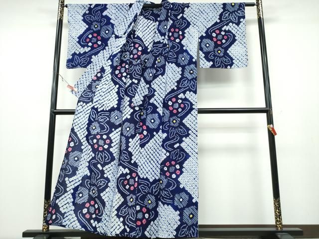 平和屋着物∴夏物 浴衣 有松鳴海絞り 流水花文 綿 ng