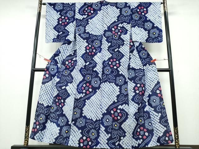 平和屋着物∴夏物 浴衣 有松鳴海絞り 流水花文 綿 逸品 CABA0724ng