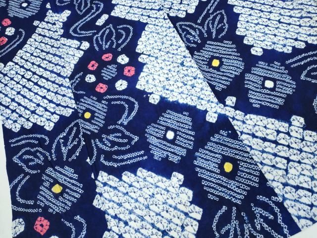 平和屋着物∴夏物 浴衣 有松鳴海絞り 流水花文 綿 逸品 CABA0724ng