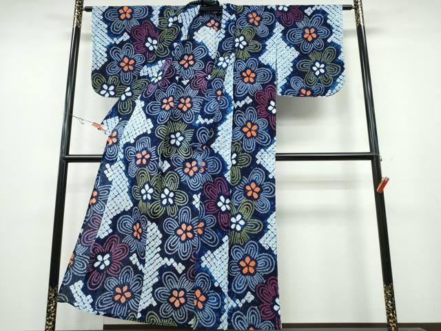 平和屋着物∴夏物 浴衣 有松鳴海絞り 舞花文 綿 ng