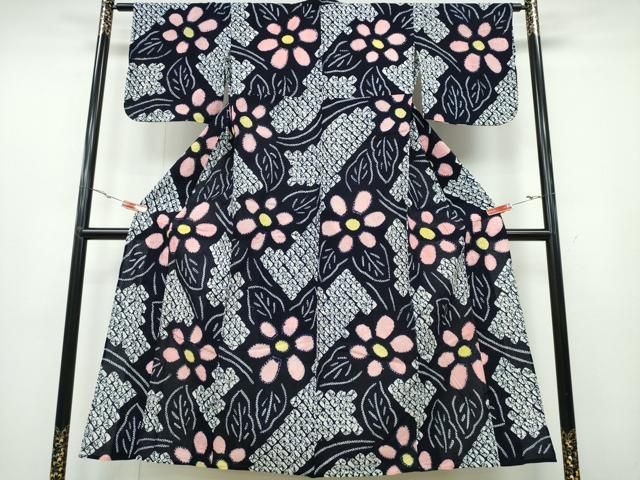 平和屋着物∴夏物 浴衣 有松鳴海絞り 舞菊文 綿 ng