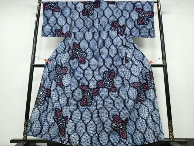 平和屋着物∴夏物 浴衣 有松鳴海絞り 網目舞菊文 綿 ng