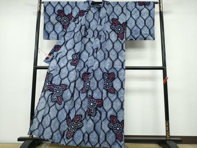 平和屋着物∴夏物 浴衣 有松鳴海絞り 網目舞菊文 綿 ng