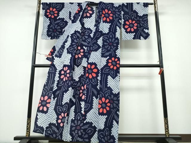 平和屋着物∴夏物 浴衣 有松鳴海絞り 吉祥菊文 綿 ng