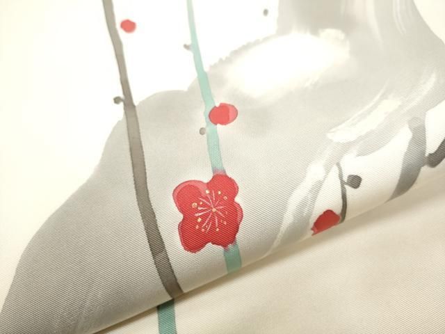平和屋着物○塩瀬 九寸名古屋帯 手描き 枝梅文 金彩 正絹 逸品