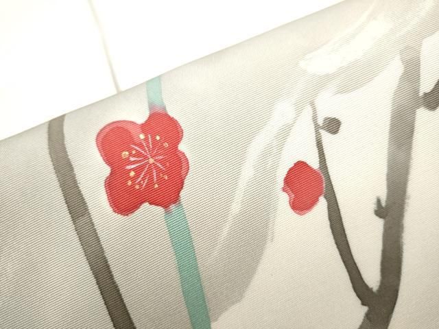 平和屋着物○塩瀬 九寸名古屋帯 手描き 枝梅文 金彩 正絹 逸品
