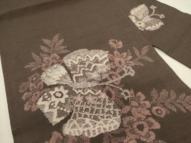 平和屋着物 九寸名古屋帯 本場大島紬 舞蝶花文 正絹 op