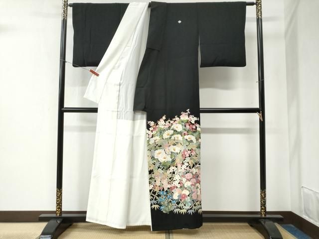 平和屋着物 本加賀友禅作家 鶴見保次 黒留袖 松竹梅花文 色紙付き 正絹 yc