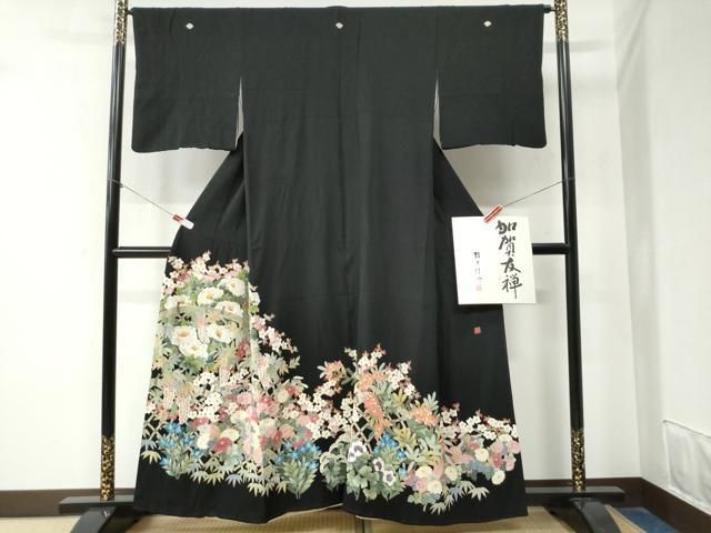 平和屋着物○本加賀友禅作家 鶴見保次 黒留袖 松竹梅花文 色紙付き