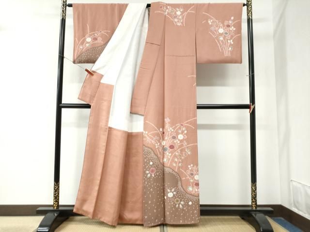 平和屋着物 訪問着 絞り 草花文 金彩 正絹 yc