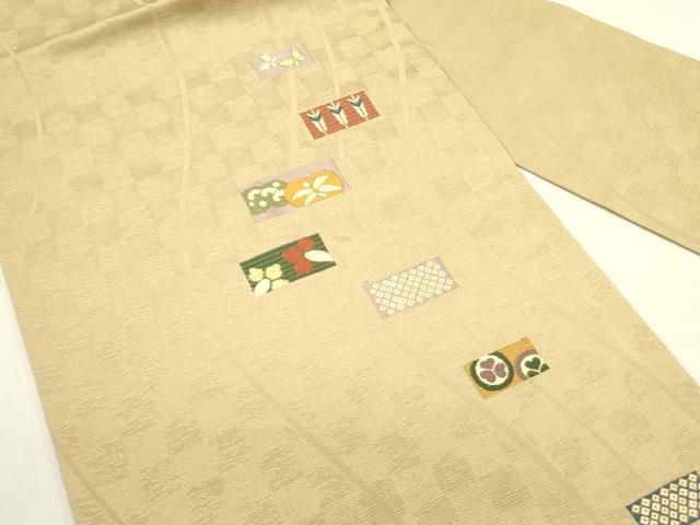 平和屋着物 九寸名古屋帯 矢羽花文 金糸 正絹 op