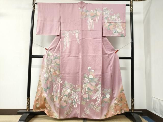 平和屋着物 訪問着 駒刺繍 牡丹枝垂れ花文 暈し染め 金彩 正絹 yc