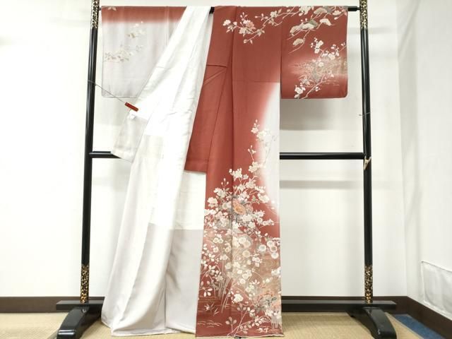 平和屋着物 訪問着 流水牡丹花車文 暈し染め 金彩 正絹 yc