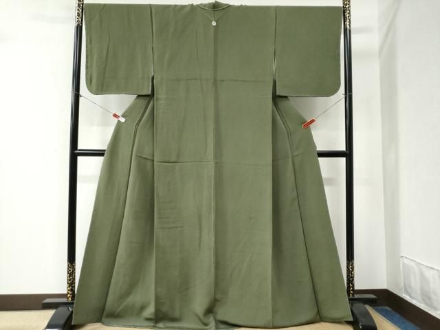 平和屋着物 上質な色無地 老竹色 鬼しぼ縮緬 正絹 yc