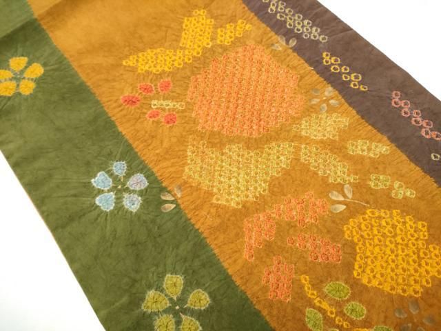 平和屋着物 六通柄 京袋帯 紬地 絞り 草花文 正絹 hy