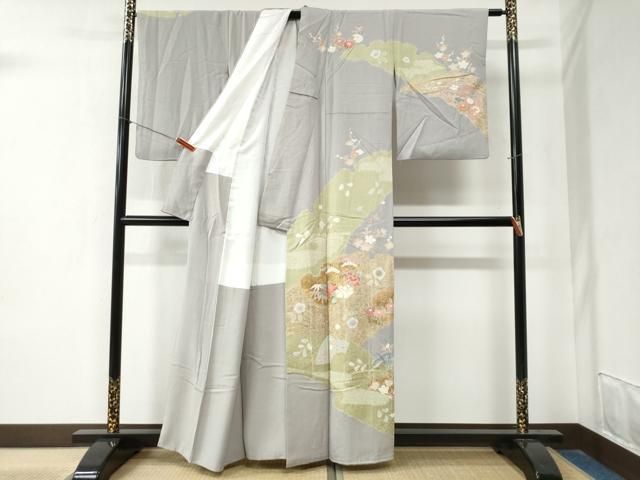 平和屋着物 創業460年 千總 訪問着 駒刺繍 絞り 地紙松竹梅花文 金彩 正絹 yc