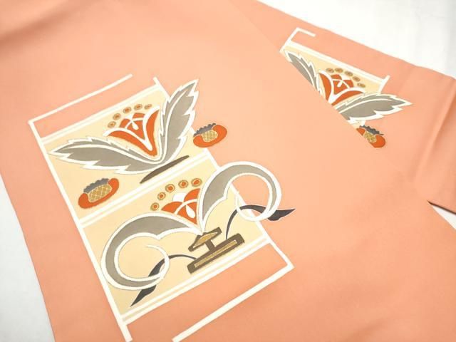 平和屋着物 塩瀬 九寸名古屋帯 駒刺繍 幾何学花文 金彩 正絹 hy