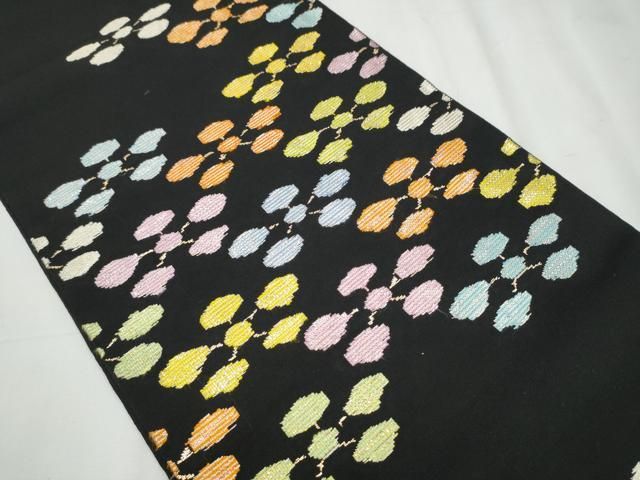 平和屋着物 龍村美術織物 龍村製 六通柄 本袋帯 絲入利休裂 黒地 金銀糸 正絹 hy