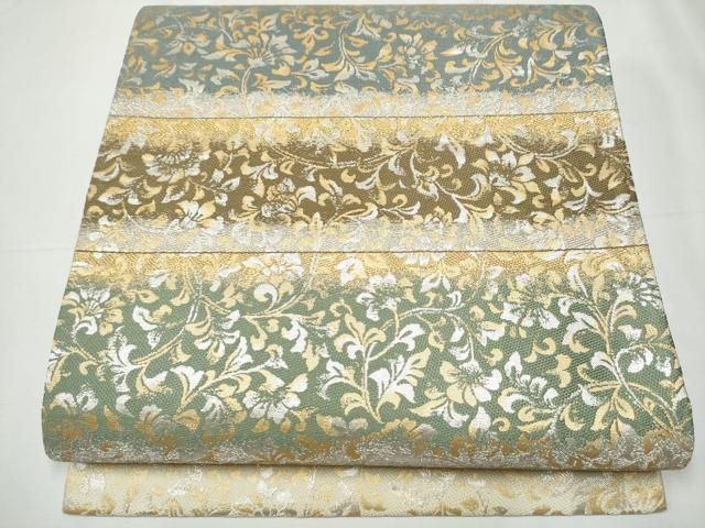 平和屋着物 六通柄袋帯 横段花唐草文 金銀糸 正絹 hy