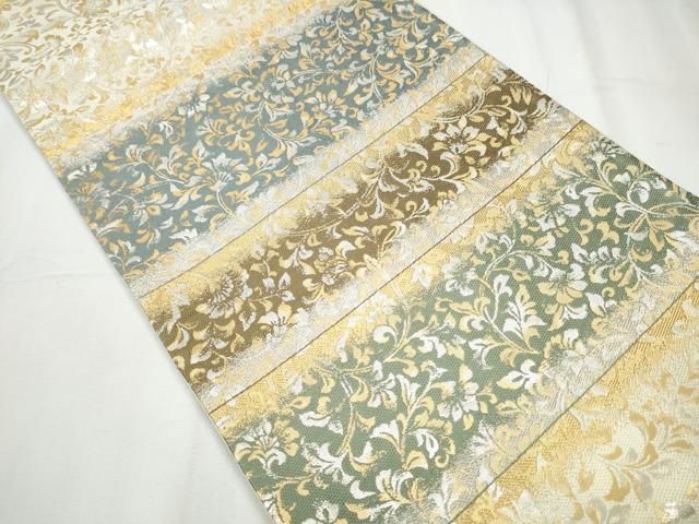 平和屋着物 六通柄袋帯 横段花唐草文 金銀糸 正絹 hy