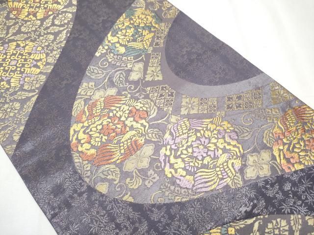 平和屋着物 日本画家 霜鳥忍の世界 彩天目織 六通柄袋帯 唐織 花鳥文 金糸 正絹 hy