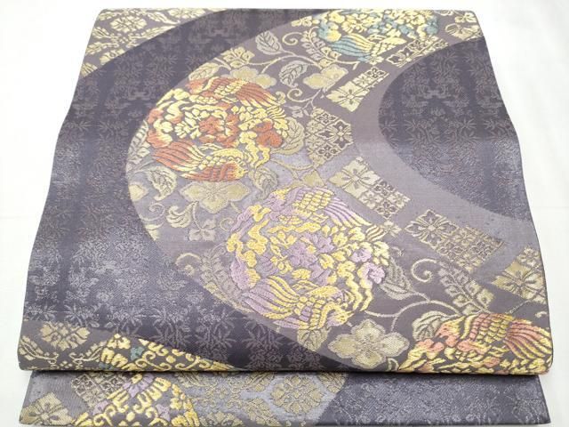 平和屋着物 日本画家 霜鳥忍の世界 彩天目織 六通柄袋帯 唐織 花鳥文 金糸 正絹 hy