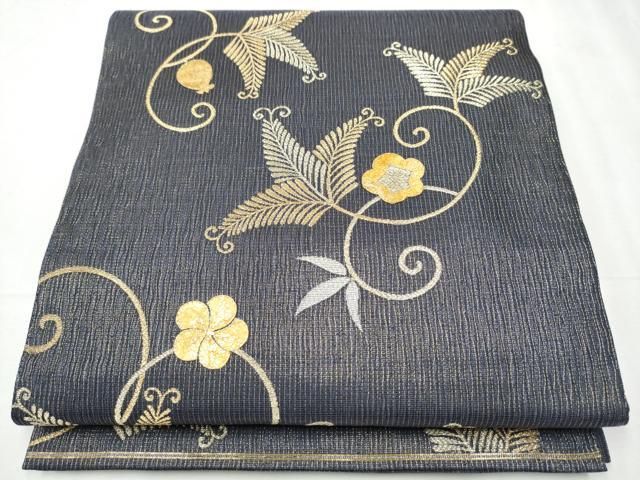 平和屋着物 京の名門 じゅらく謹製 黄金繭 両面 六通柄袋帯 花唐草文 金糸 正絹 hy