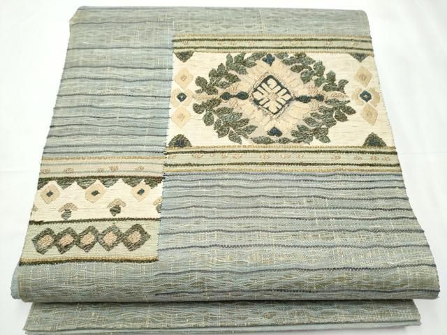 平和屋着物 スリーシーズン 春夏秋 太鼓柄袋帯 作家物 すくい織 草花文 金糸 正絹 hy