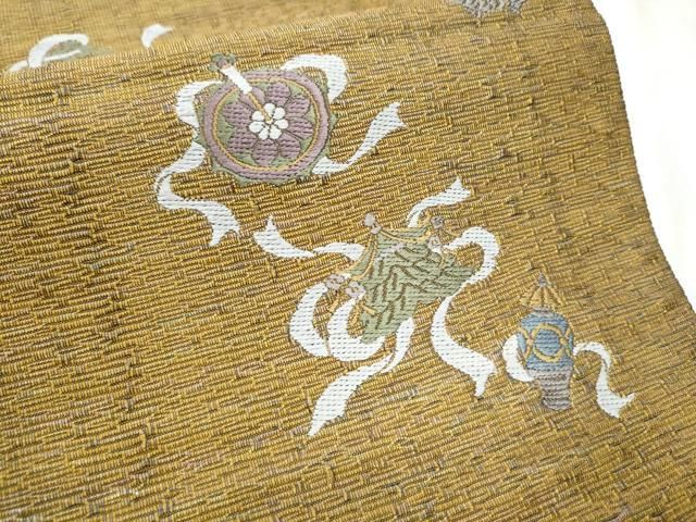 平和屋着物○六通柄袋帯 唐織 器物吉祥文 金糸 正絹 逸品 CABB0530hy