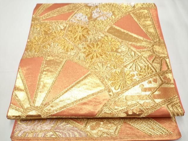 平和屋着物 西陣 川島織物 六通柄 本袋帯 源氏車花文 金銀糸 正絹 hy