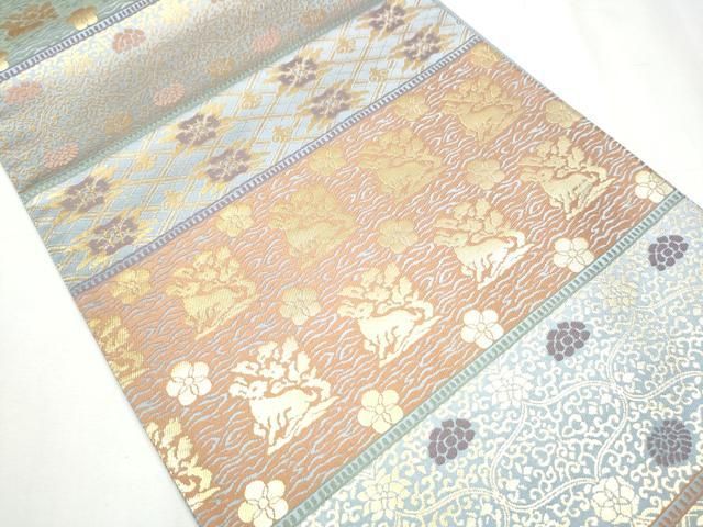 平和屋着物 全通柄袋帯 花兎 金糸 正絹 hy