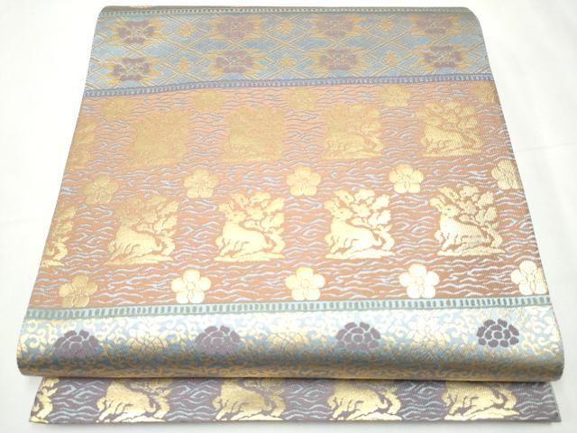 平和屋着物 全通柄袋帯 花兎 金糸 正絹 hy