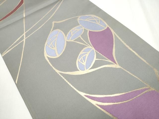 平和屋着物 世界的人形師 辻村寿三郎 ジュサブロー 全通柄袋帯 枝花文 金糸 正絹 hy