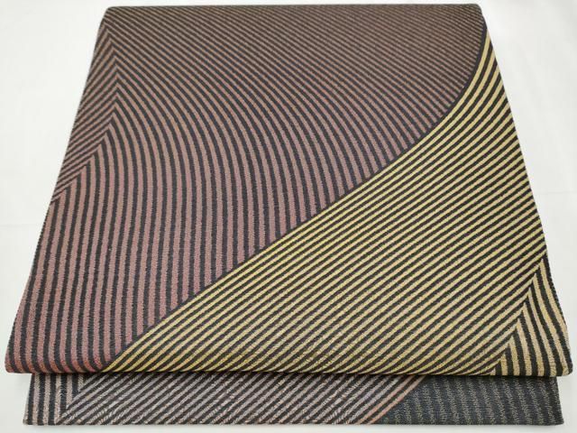 平和屋着物 両面 全通柄袋帯 よろけ縞 正絹 hy