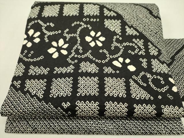 平和屋着物 九寸名古屋帯 総絞り 舞花 黒地 正絹 op