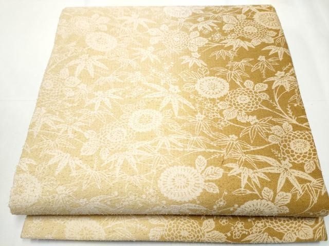 平和屋着物 両面 全通柄袋帯 紬地 菊笹文 正絹 hy