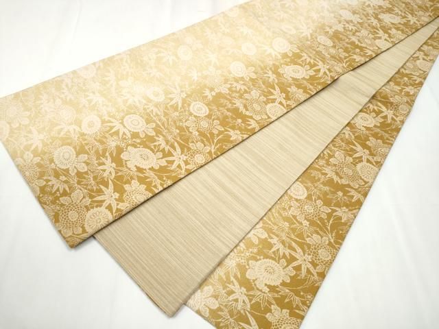 平和屋着物 両面 全通柄袋帯 紬地 菊笹文 正絹 hy