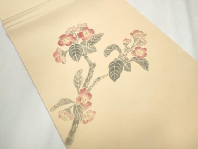 平和屋着物 塩瀬 九寸開き名古屋帯 手描き 枝花文 正絹 hy