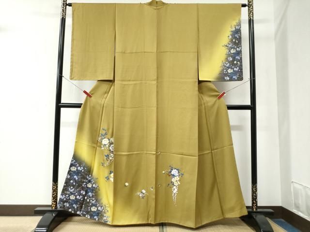 平和屋着物 訪問着 草花文 暈し染め 金彩 正絹 yc