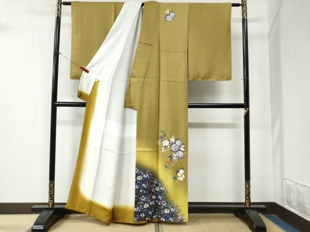 平和屋着物 訪問着 草花文 暈し染め 金彩 正絹 yc
