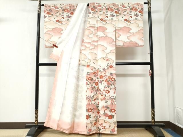 平和屋着物 訪問着 雲重ね草花文 暈し染め 金彩 正絹 yc