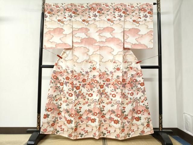 平和屋着物 訪問着 雲重ね草花文 暈し染め 金彩 正絹 yc