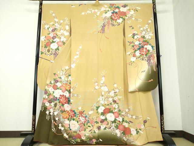 平和屋着物○豪華振袖 長襦袢(無双仕立て)セット 花車文 暈し染め 金彩
