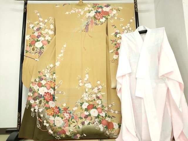 平和屋着物 豪華振袖 長襦袢 無双仕立て セット 花車文 暈し染め 金彩 正絹 ps