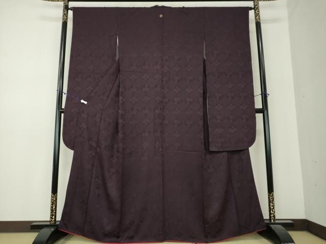 平和屋着物 豪華振袖 長襦袢 無双仕立て 半衿刺繍 セット ふくれ織 花菱地紋 濃黒紅色 正絹 ps