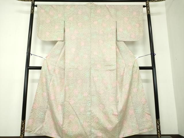 平和屋着物 本場大島紬 白大島 7マルキ 草花文 正絹 ps