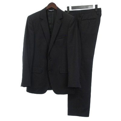 ドルチェ-ガッバーナ ドルガバ DOLCE-GABBANA スーツ セットアップ ストライプ テーラードジャケット スラックス イタリア製 2 B シングル 総裏地 黒 ブラック 46 M位