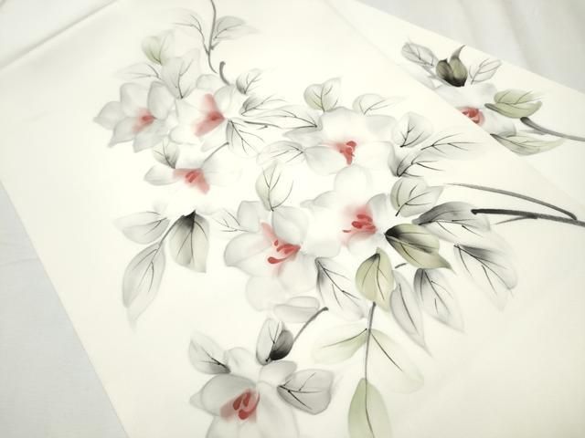 平和屋着物 塩瀬 九寸名古屋帯 作家物 手描き 枝花文 正絹 hy