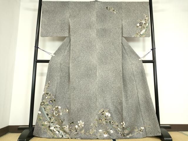 平和屋着物 訪問着 草花文 たたき染め 金彩 正絹 az